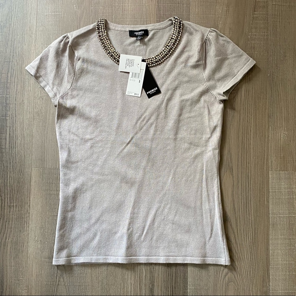 Premise Studio jeweled collar top